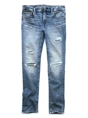 American Eagle Outfitters Distressed Patched Light Blue Mens Slim Straight Jeans